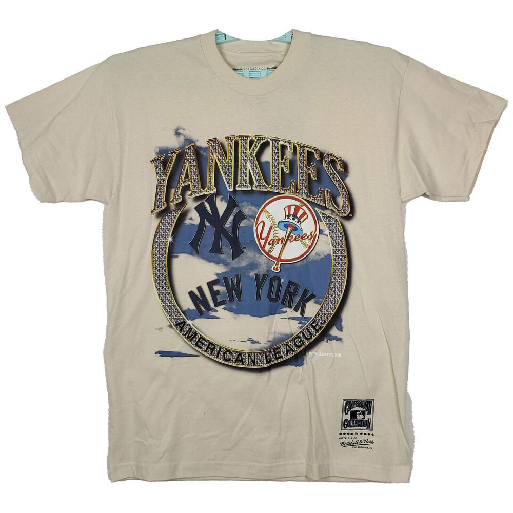 NY Yankees Mitchell & Ness MLB Large Shirt Diamond Cut Logo Cream NWT